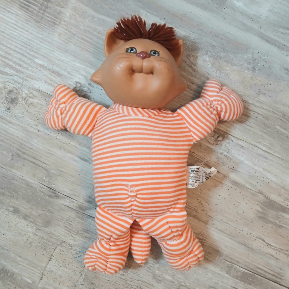 Vintage 1983 Cabbage Patch Kids Koosa Cat Plush – Orange Stripes – Coleco